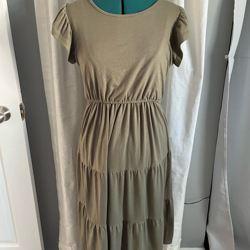 Nursing Olive Green Tiered Dress